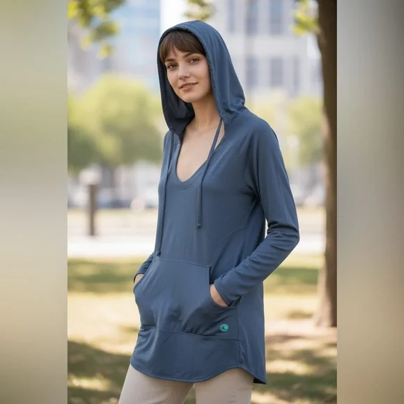 Wave Life Blue Hooded SPF 50 long sleeve tunic length medium - Picture 1 of 9